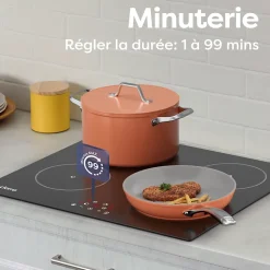 Plaque de cuisson induction 4 foyers 6000W L59xP52cm 4 miuteurs 9 niveaux de puissance tactile Ciarra CD4BIH-F