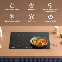 Plaque de cuisson induction 4 foyers 6000W L59xP52cm 4 miuteurs 9 niveaux de puissance tactile Ciarra CD4BIH-F