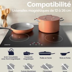 Plaque de cuisson induction 4 foyers 6000W L59xP52cm 4 miuteurs 9 niveaux de puissance tactile Ciarra CD4BIH-F