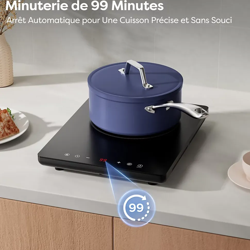 Plaque de cuisson induction Portable 1 Feux 2000W 9 Niveaux de Puissance Verrouillage Enfant Minuterie CDV201T