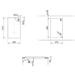 Plaque de cuisson induction 2 foyers Smeg coloris noir l.27 x P.51,5 x H.5,2 cm
