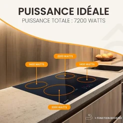 PLAQUE DE CUISSON INDUCTION 4 FOYERS - 6800 W - MINUTEUR - BELDEKO