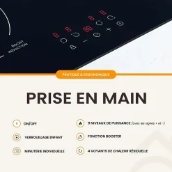 PLAQUE DE CUISSON INDUCTION 4 FOYERS - 6800 W - MINUTEUR - BELDEKO