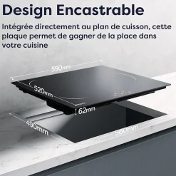 Plaque de cuisson induction 3 foyers 5600W L59xP52cm 9 niveaux de puissance minuterie individuelle Ciarra CD3BIH-C