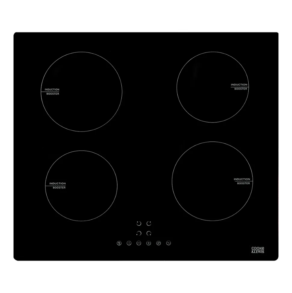 Plaque de cuisson induction 4 foyers Cooke & Lewis coloris noir l. 59 x P. 52 x H. 6,5 cm