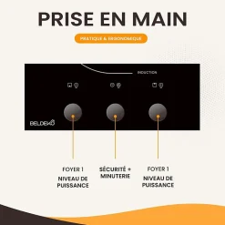 Plaque de cuisson induction encastrable - 2 foyers, Minuteur, 3600 W avec boutons - manettes