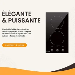 Plaque de cuisson induction encastrable - 2 foyers, Minuteur, 3600 W avec boutons - manettes
