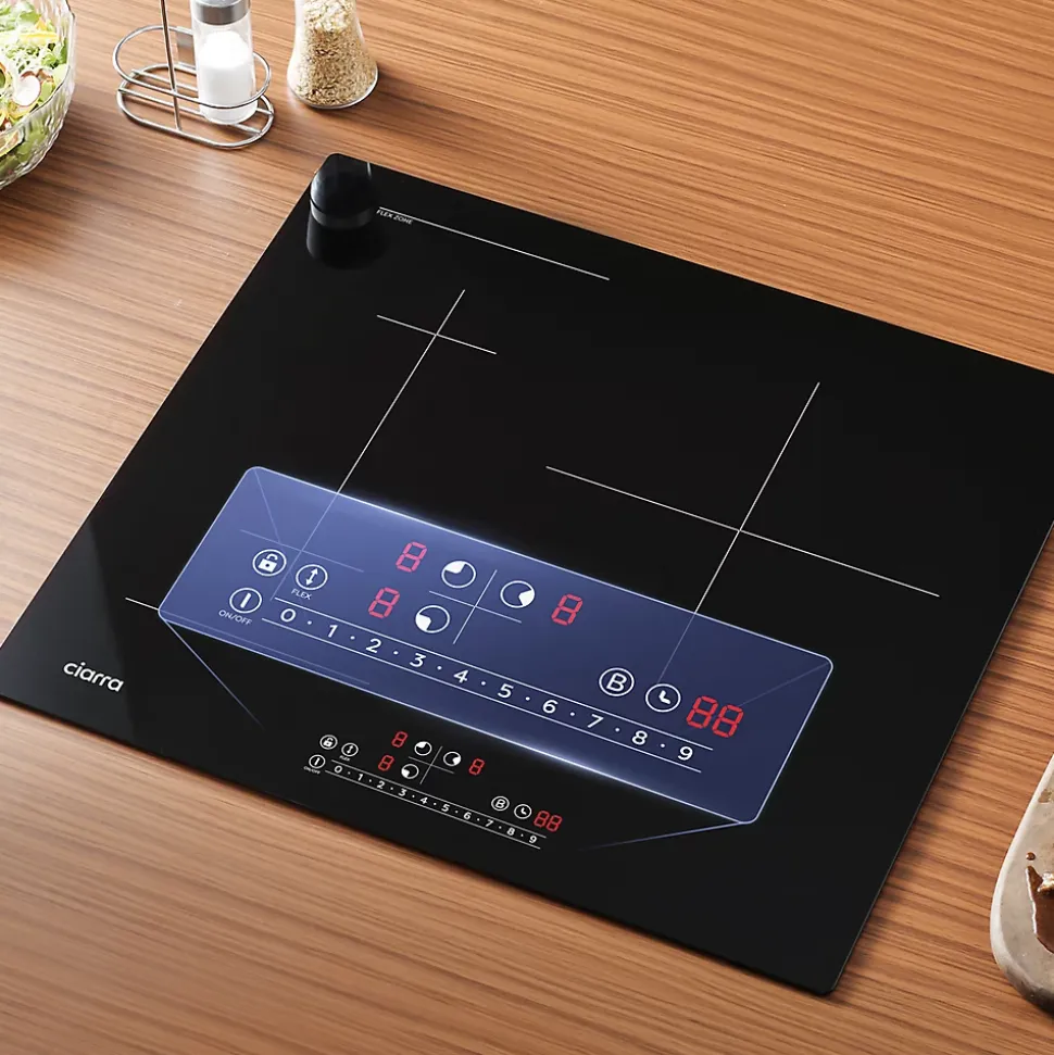 Plaque de cuisson induction 3 foyers 6500W L59xP52cm flexizone 9 puissance boosters minuteur Ciarra CD3BFBIH