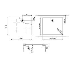 Plaque de cuisson induction 4 foyers - coloris noir - l.60 x P.51,5 x H.5,6 cm - Smeg SI2641D