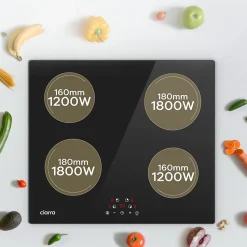 Plaque de cuisson induction 4 Foyers 6000W L59xP52cm commande tactile minuteur 9 niveaux Ciarra CABBIH4-E