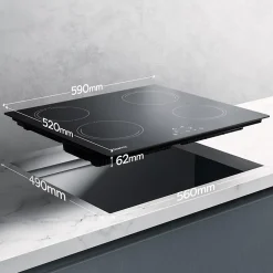 Plaque de cuisson induction 4 Foyers 6000W L59xP52cm commande tactile minuteur 9 niveaux Ciarra CABBIH4-E