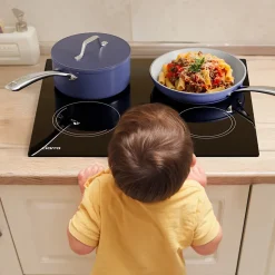 Plaque de cuisson induction 4 Foyers 6000W L59xP52cm commande tactile minuteur 9 niveaux Ciarra CABBIH4-E