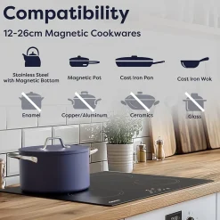 Plaque de cuisson induction 4 Foyers 6000W L59xP52cm commande tactile minuteur 9 niveaux Ciarra CABBIH4-E