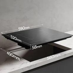 Plaque de cuisson induction 4 foyers 7200W L59xP52cm 1 zone modulable boosters minuteur Ciarra CD4BFBIH