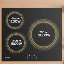 Plaque de cuisson induction 3 feux 5600W L59xP52cm 9 niveaux de puissance commande tactile minuteur individuel Ciarra CABBIH3-E
