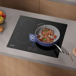 Plaque de cuisson induction 3 feux 5600W L59xP52cm 9 niveaux de puissance commande tactile minuteur individuel Ciarra CABBIH3-E