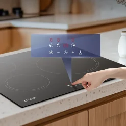 Plaque de cuisson induction 3 feux 5600W L59xP52cm 9 niveaux de puissance commande tactile minuteur individuel Ciarra CABBIH3-E