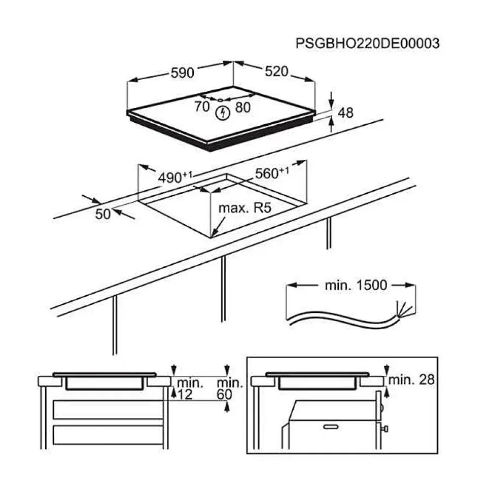 Plaque de cuisson induction 60cm 3 feux 6000w noir Electrolux LIB60320CK série 3000