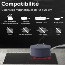 Plaque de cuisson induction 3 foyers 5600W L59xP52cm 9 niveaux puissance tactile minuteur individuel Ciarra CD3BIH-A