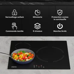 Plaque de cuisson induction 3 foyers 5600W L59xP52cm 9 niveaux puissance tactile minuteur individuel Ciarra CD3BIH-A
