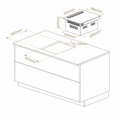 Plaque de cuisson induction avec Hotte Intégrée L59cm 7000W 500m3h 4 Foyers Booster Recyclage Evacuation Ciarra