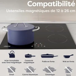 Plaque de cuisson induction 4 foyers 6000W L59xP52cm commande tactile 9 niveaux de puissance minuterie Ciarra CD4BIH-A