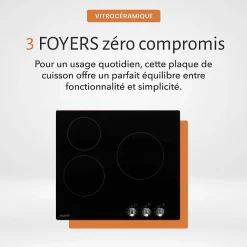 Plaque de Cuisson Vitrocéramique 3 Foyers - 5200W - Commandes par Manettes - Boutons Encastrable Contrôle Mécanique Facile