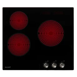 Plaque de Cuisson Vitrocéramique 3 Foyers - 5200W - Commandes par Manettes - Boutons Encastrable Contrôle Mécanique Facile