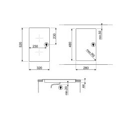 Plaque de cuisson vitrocéramique 2 foyers Smeg coloris noir l.30 x P.51 x H.5,8 cm