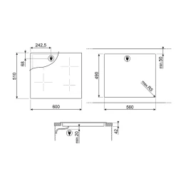 Plaque de cuisson vitrocéramique 4 foyers Smeg coloris noir l.60 x P.51 x H.6,3 cm