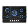 Plaque gaz 5 feux en verre noir - Brûleurs et grilles en fonte - 10 800 Watts encastrement 56x49 cm