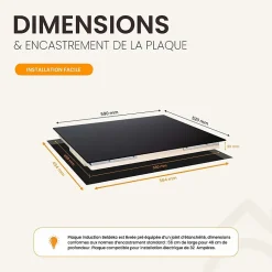 Plaque Induction Encastrable 3 Foyers - Puissance 7200W avec Booster et Commande Slider Intuitive