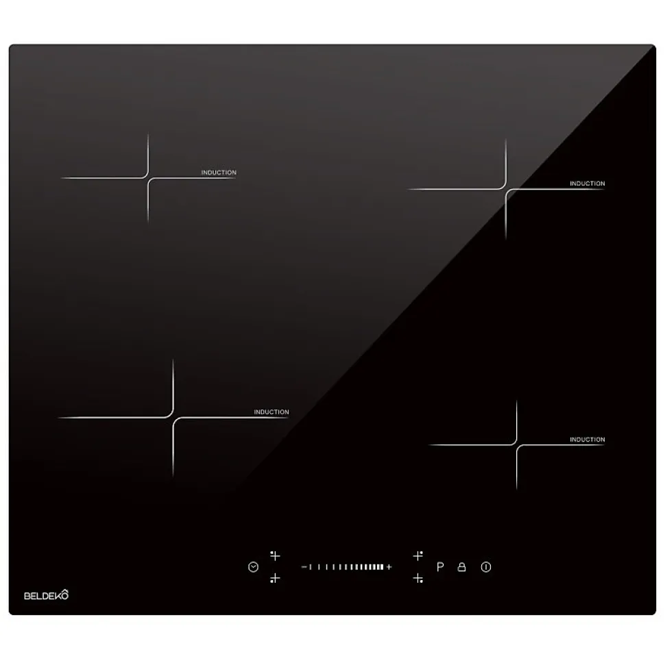 Plaque induction encastrable 4 foyers, 8100 W, slider tactile et minuteurs