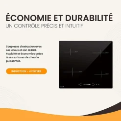 Plaque induction encastrable 4 foyers, 8100 W, slider tactile et minuteurs