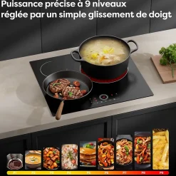 Plaque vitrocéramique 3 Feux Encastrable 5700W 9 Niveaux Minuterie 99 Min Commande Tactile Sécurité Enfant CDVER573 CDV