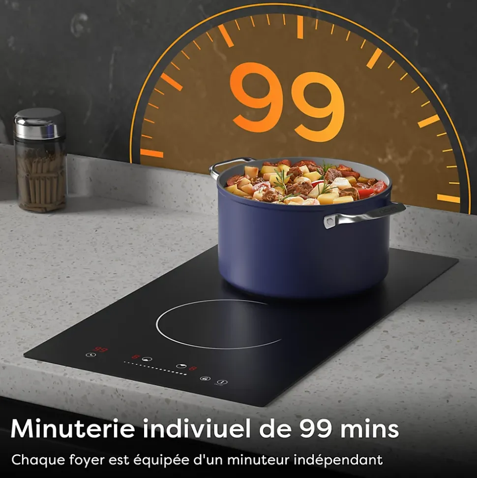 Plaque Vitrocéramique 2 Foyer 3000W Sécurité Enfant Minuterie Individuel 99min Commande Tactile CDVER302 CDV