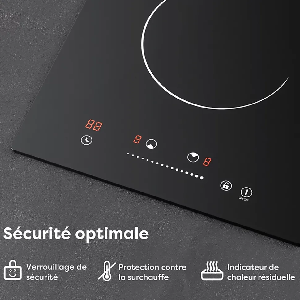 Plaque Vitrocéramique 2 Foyer 3000W Sécurité Enfant Minuterie Individuel 99min Commande Tactile CDVER302 CDV