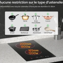 Plaque Vitrocéramique 2 Foyer 3000W Sécurité Enfant Minuterie Individuel 99min Commande Tactile CDVER302 CDV