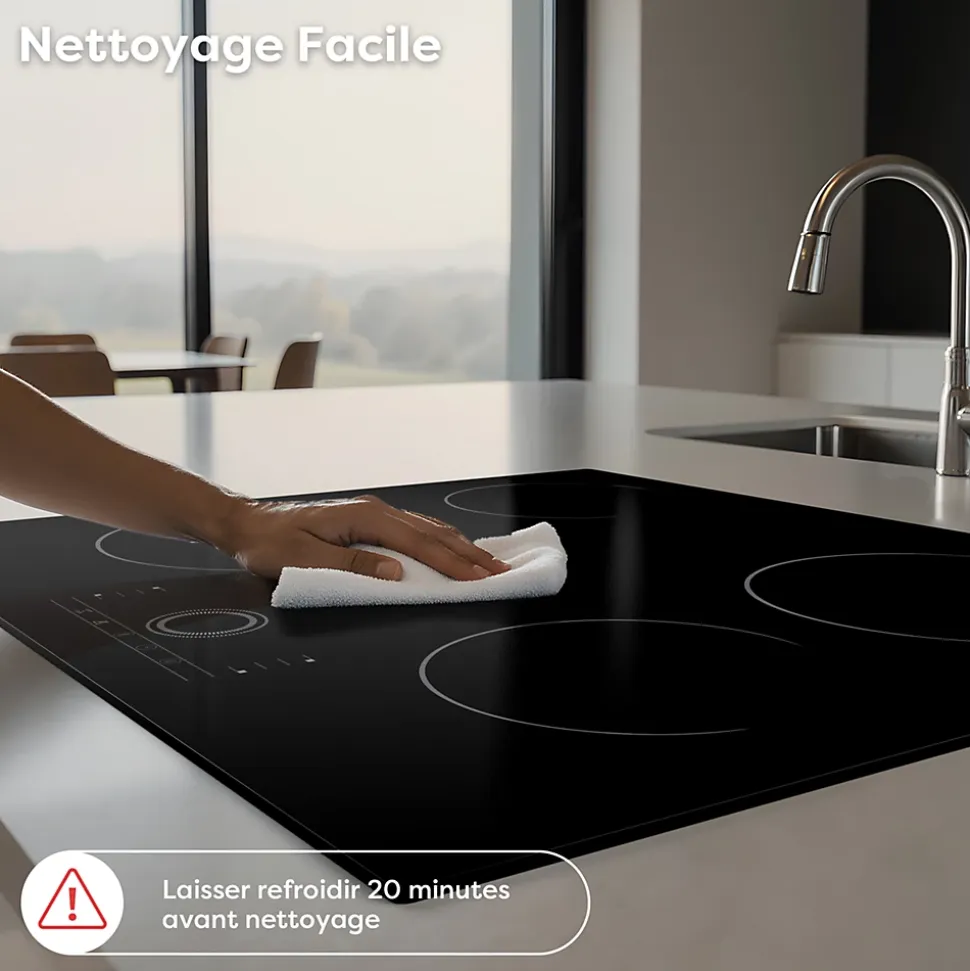 Plaque Vitrocéramique 4 Foyers Encastrable 6000W 9 Niveaux Minuterie 99 Min Commande Tactile Sécurité Enfant CDVER604 CDV