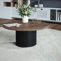 Plateau laminé chêne chocolat rond, diamètre 90 cm, pour bureau, table, table basse