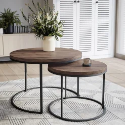 Plateau laminé chêne chocolat rond, diamètre 90 cm, pour bureau, table, table basse