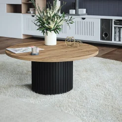 Plateau laminé chêne craft rond, diamètre 68 cm, pour bureau, table, table basse