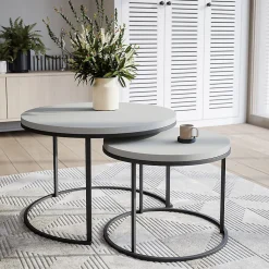 Plateau laminé gris rond, diamètre 68 cm, pour bureau, table, table basse