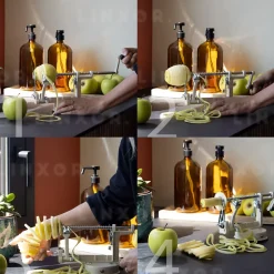 Épluche pomme, poire, 3 en 1, pèle, tranche, évide, avec ventouse - Rouge - Linxor