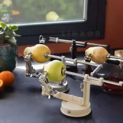 Épluche pomme, poire, 3 en 1, pèle, tranche, évide, avec ventouse - Beige - Linxor