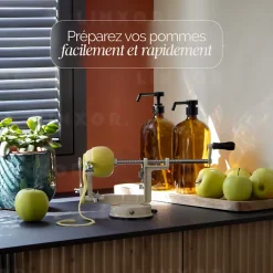 Épluche pomme, poire, 3 en 1, pèle, tranche, évide, avec ventouse - Beige - Linxor