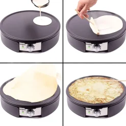 PM152 Crêpière électrique 1500W Plaque antiadhésive amovible de 37 cm Accessoires inclus Température ajustable Duronic