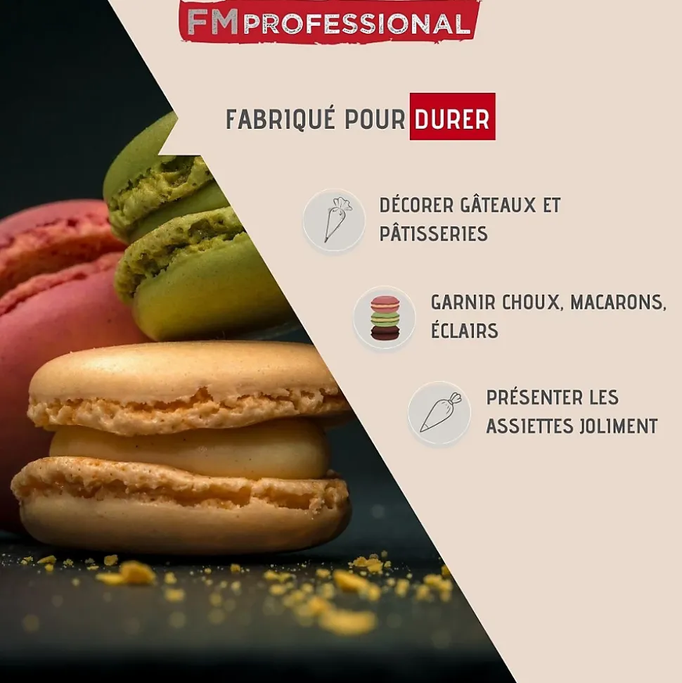 Poche à douille professionnelle réemployable et 3 douilles inox 28 cm FM Professional Pâtisserie