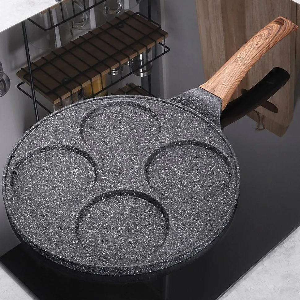 Poele Pour Oeufs en Granit Avec Quatre Trous Black Wood 26 cm