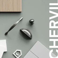 Poignée de meuble de cuisine GoodHome Chervil effet étain L. 9,46 cm, 2 pièces